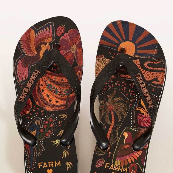Farm Rio Havaianas Beleza Mix Boho Tropical Jungle Print Thong Flip Flop Sandals - Picture 6 of 9